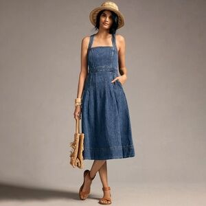 Pilcro Square-Neck Denim Midi Dress